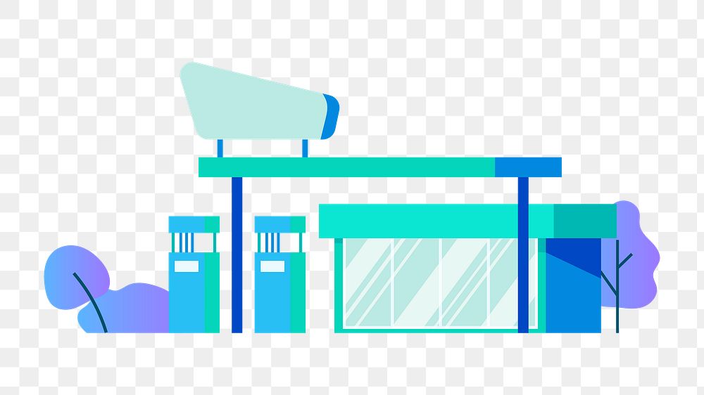Png blue petrol station illustration, transparent background