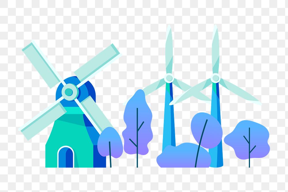 Png renewable wind power illustration, transparent background