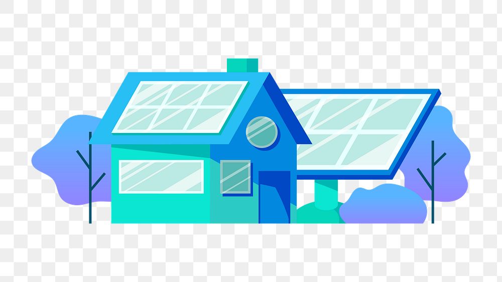 Png solar panel house illustration, transparent background
