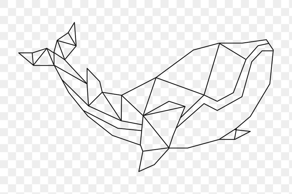 Png whale geometric lines element, transparent background