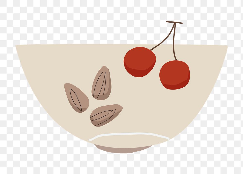 Png almonds and cherries bowl  sticker, transparent background