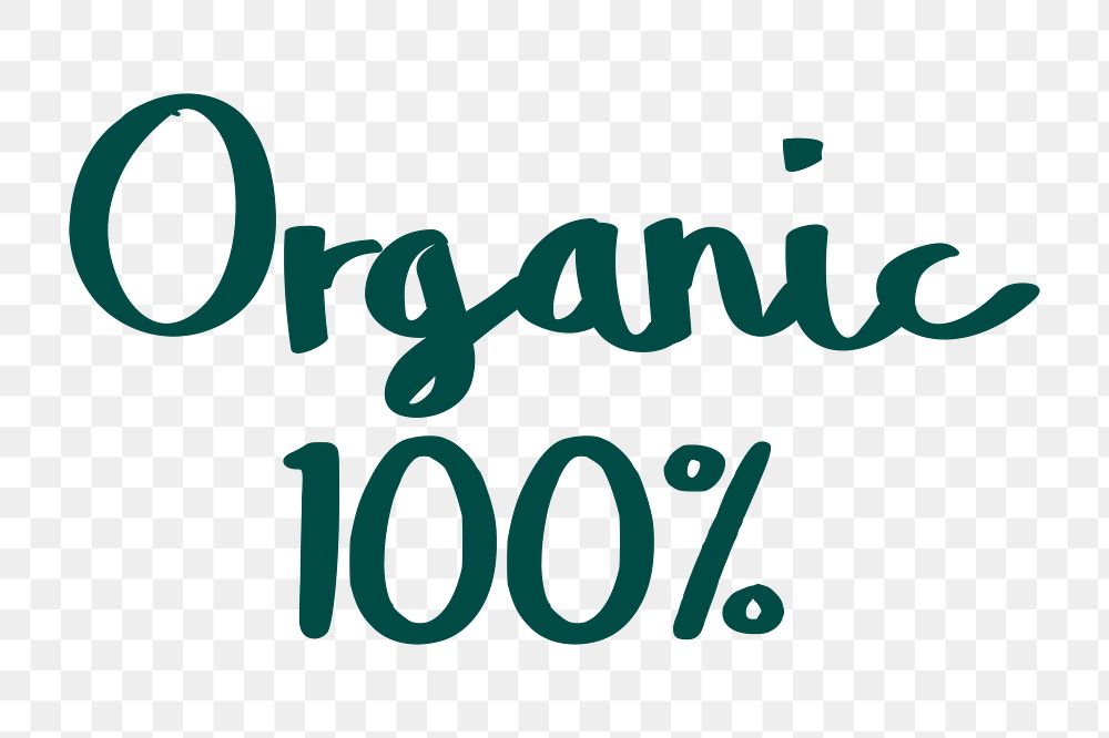 Png organic 100% word sticker, transparent background