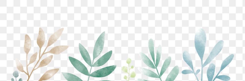 Watercolor leaf png border, transparent background