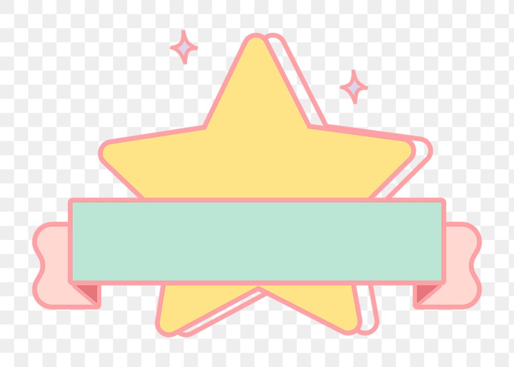 Png cute star badge banner, transparent background