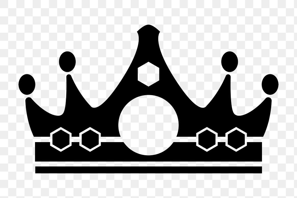 Png black royal crown icon, transparent background