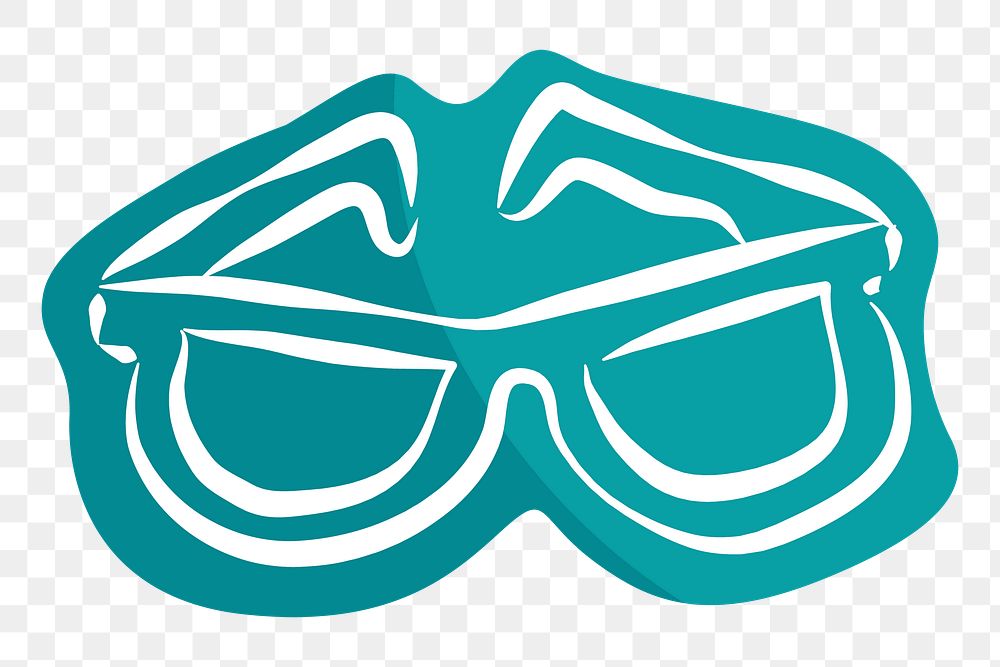 Png teal eyeglasses hand drawn sticker, transparent background