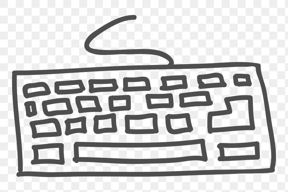 Png outline keyboard doodle design element, transparent background