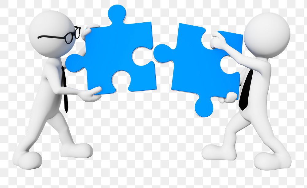 Teamwork puzzle png 3D illustration, transparent background