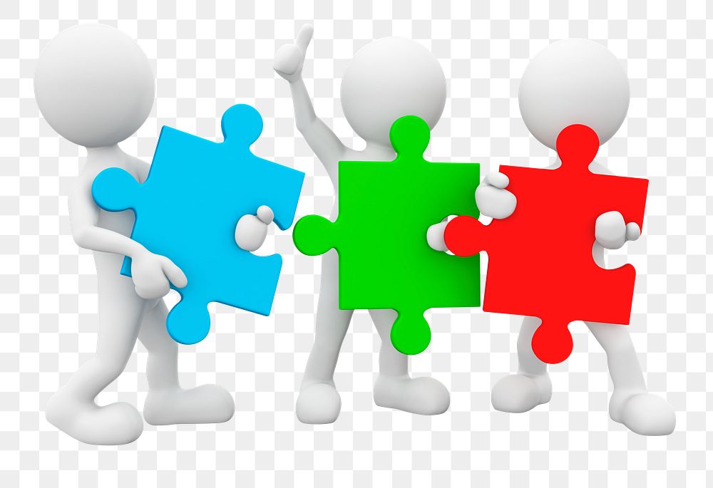 Teamwork puzzle png 3D illustration, transparent background