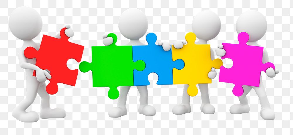 Teamwork puzzle png 3D illustration, transparent background