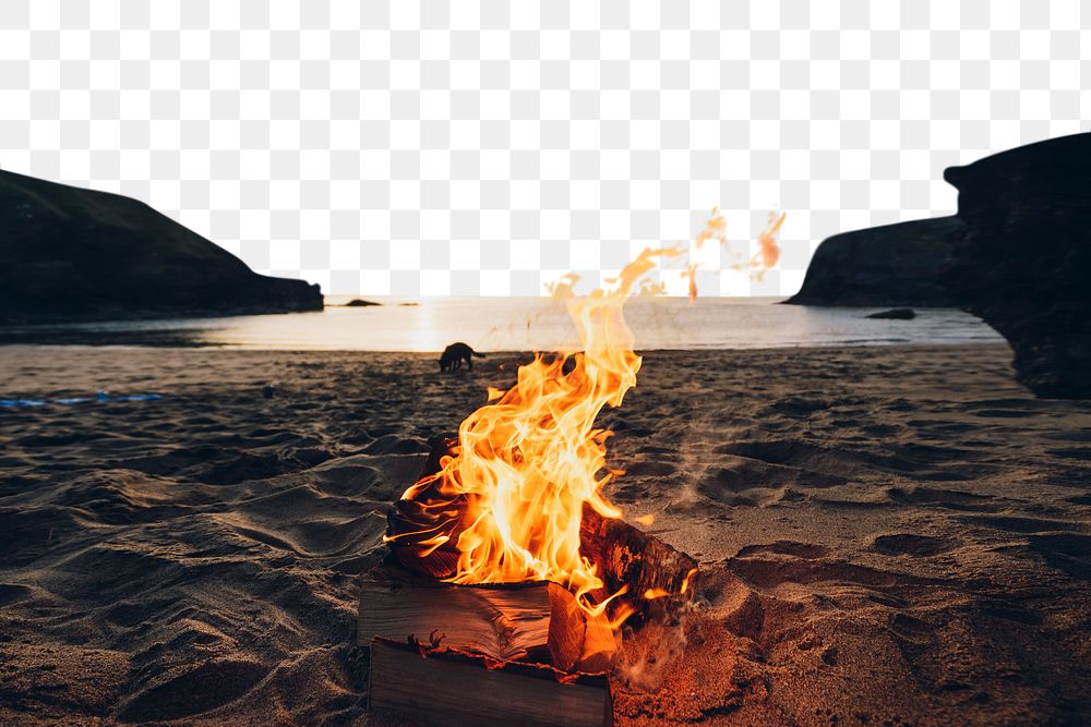 PNG Bonfire by beach border, transparent background