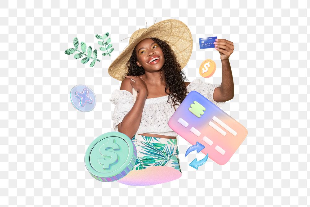 Woman shopping png collage remix, transparent background