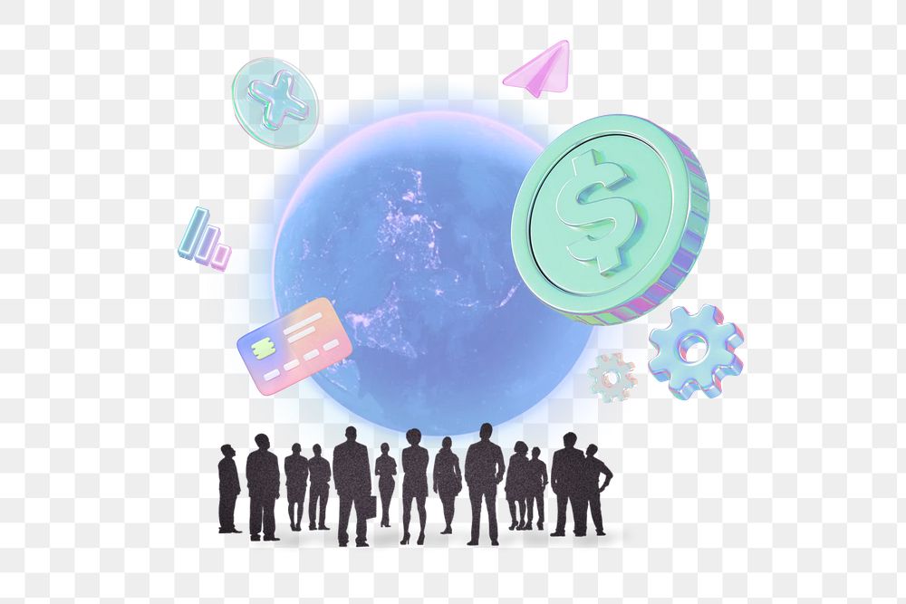 Global business png collage remix, transparent background