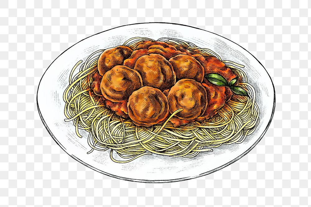 Spaghetti & meatballs png illustration, transparent background