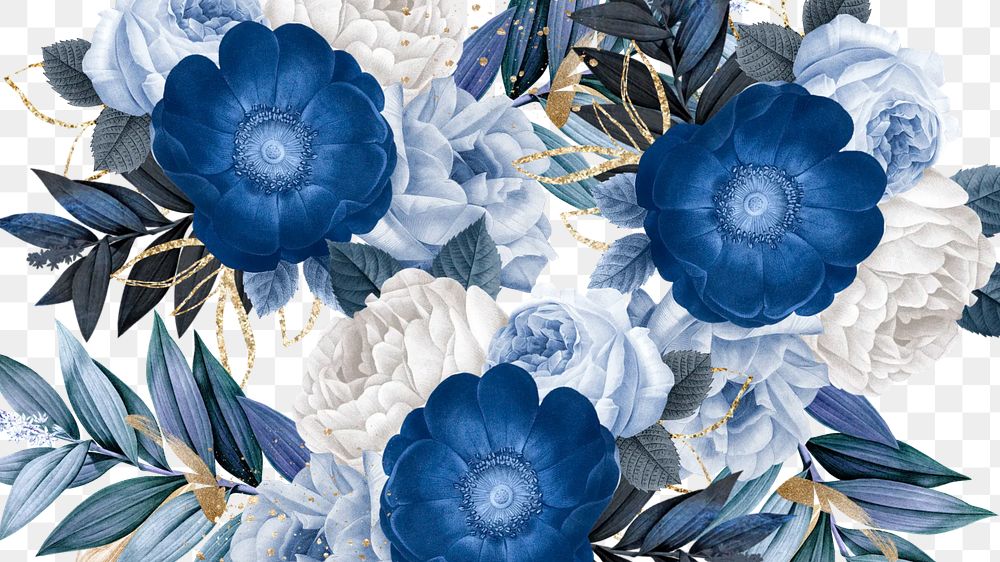 Blue anemone png vintage flower, transparent background