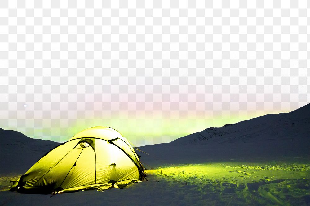 PNG Camping and northern lights, collage element, transparent background