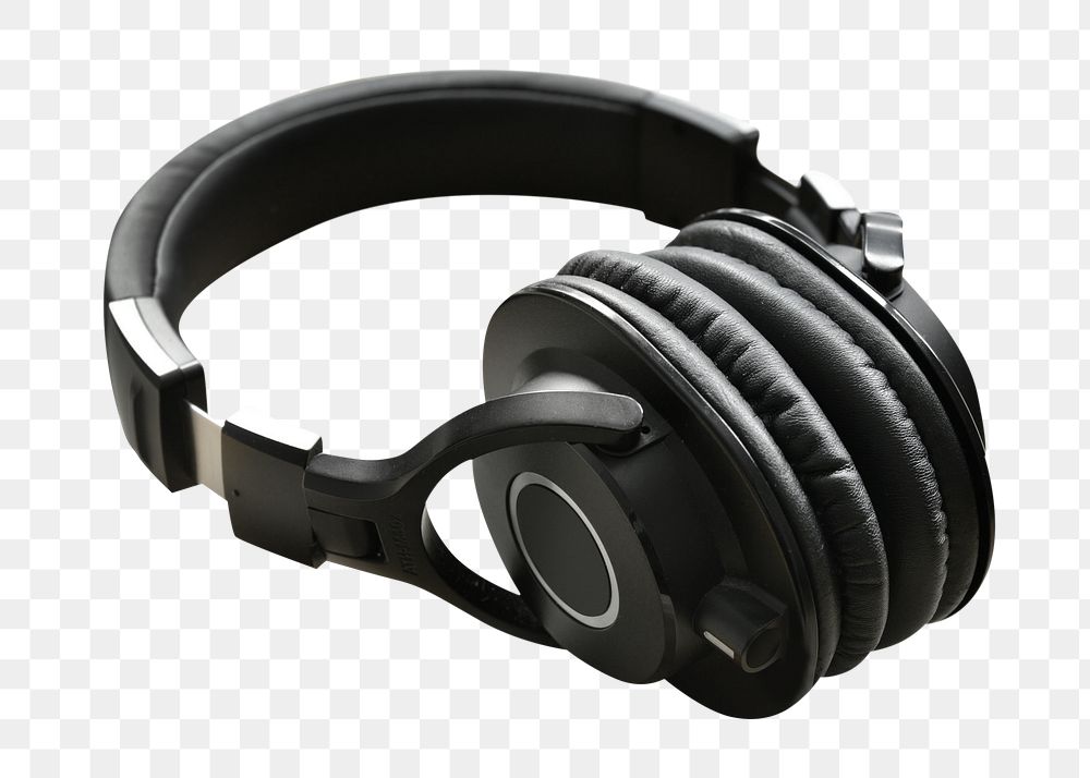 Black headphones png, isolated object, transparent background