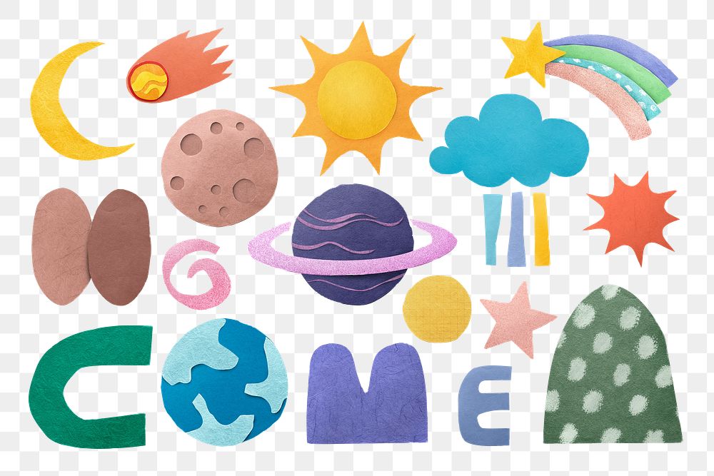Astronomy & weather png sticker set, paper craft elements, transparent background
