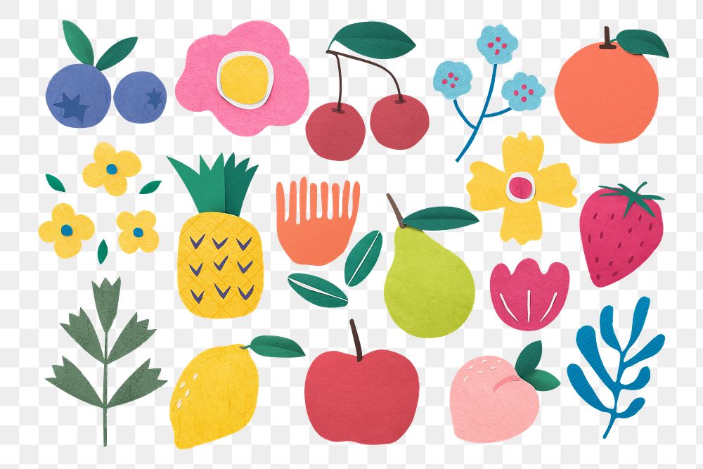 Summer fruit png sticker set, paper craft elements, transparent background