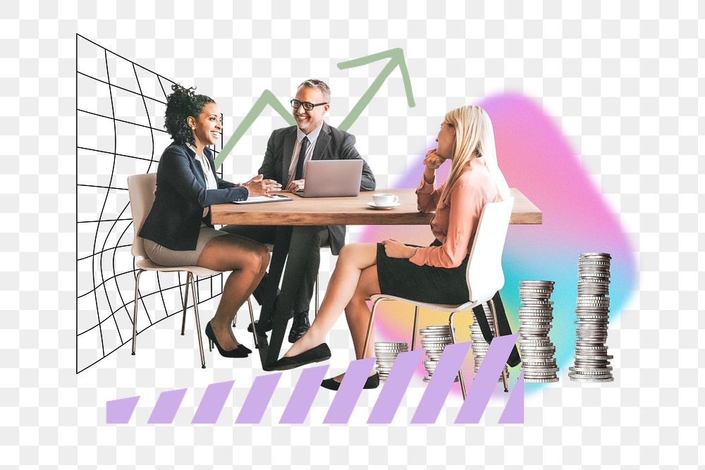 Business strategists meeting png, creative collage art, transparent background