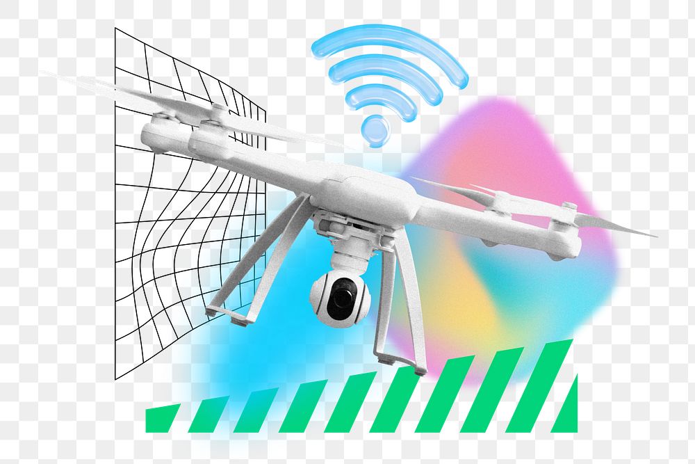 Flying drone png, communication technology remix, transparent background