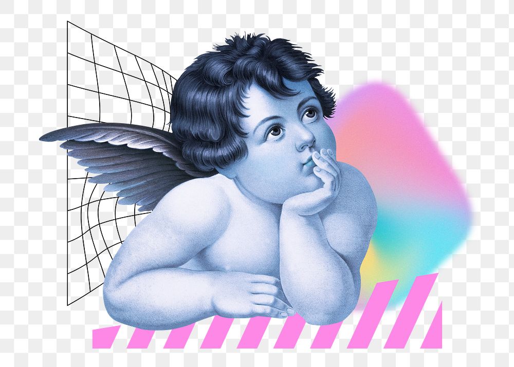 Thinking cherub png illustration, creative remix, transparent background