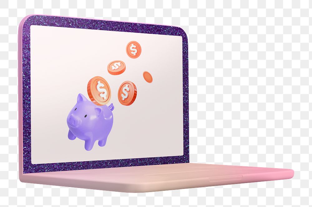 Laptop screen png, 3D digital device finance illustration transparent background