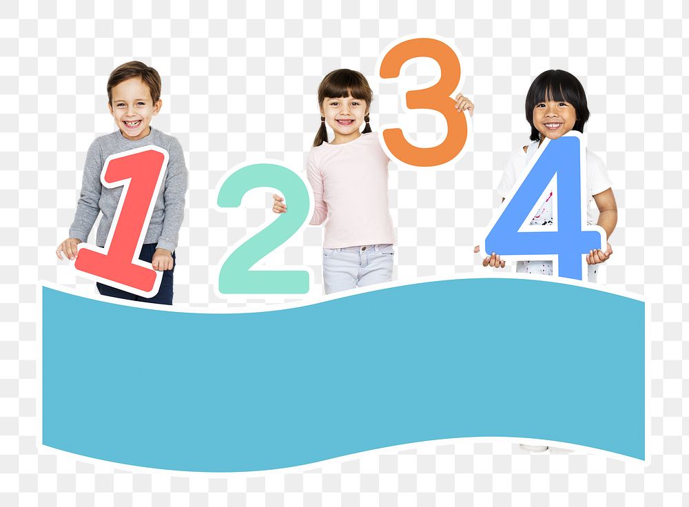 Happy children png with numbers, transparent background