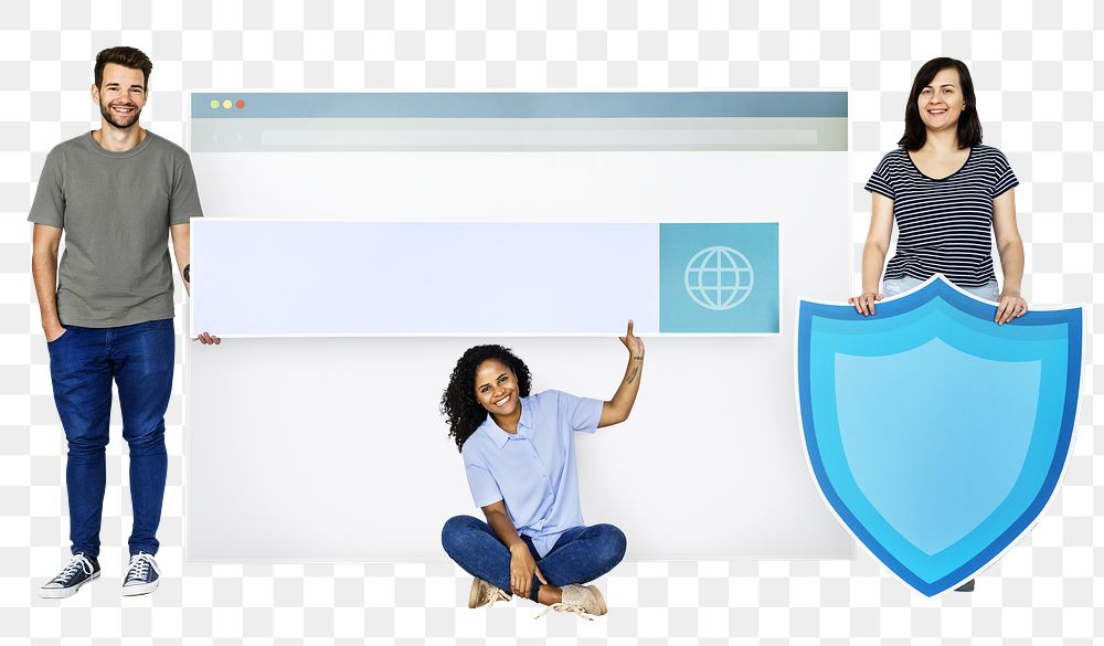 Internet security png with people, transparent background