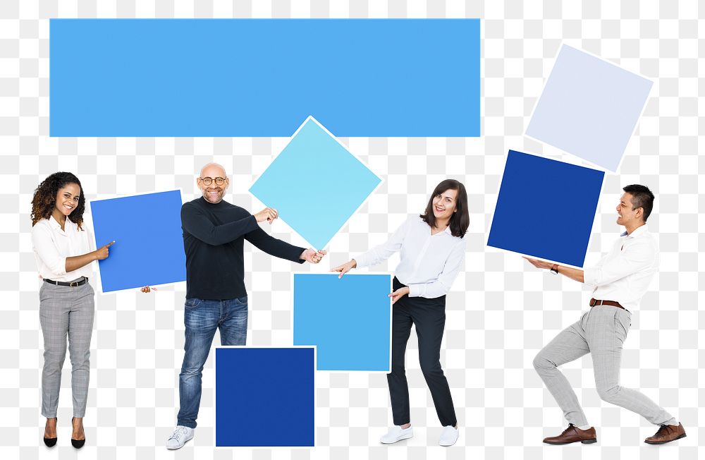 People png with blank colorful boxes, transparent background