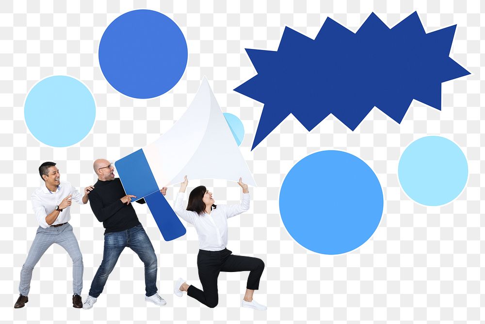 Business people png shouting out their message, transparent background