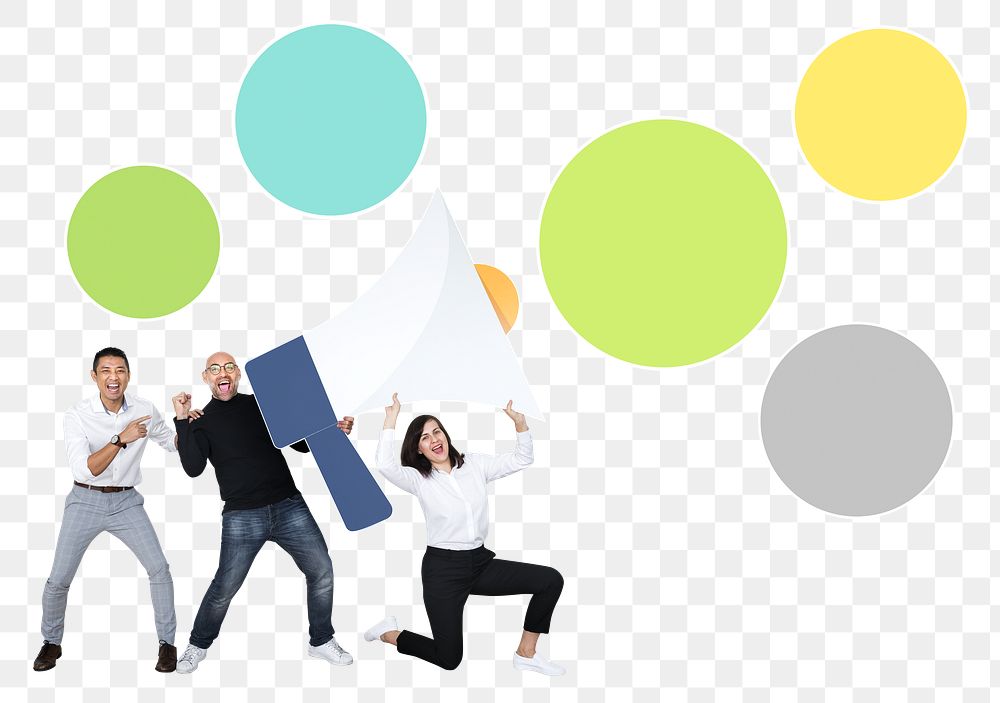 Business team png with a megaphone, transparent background