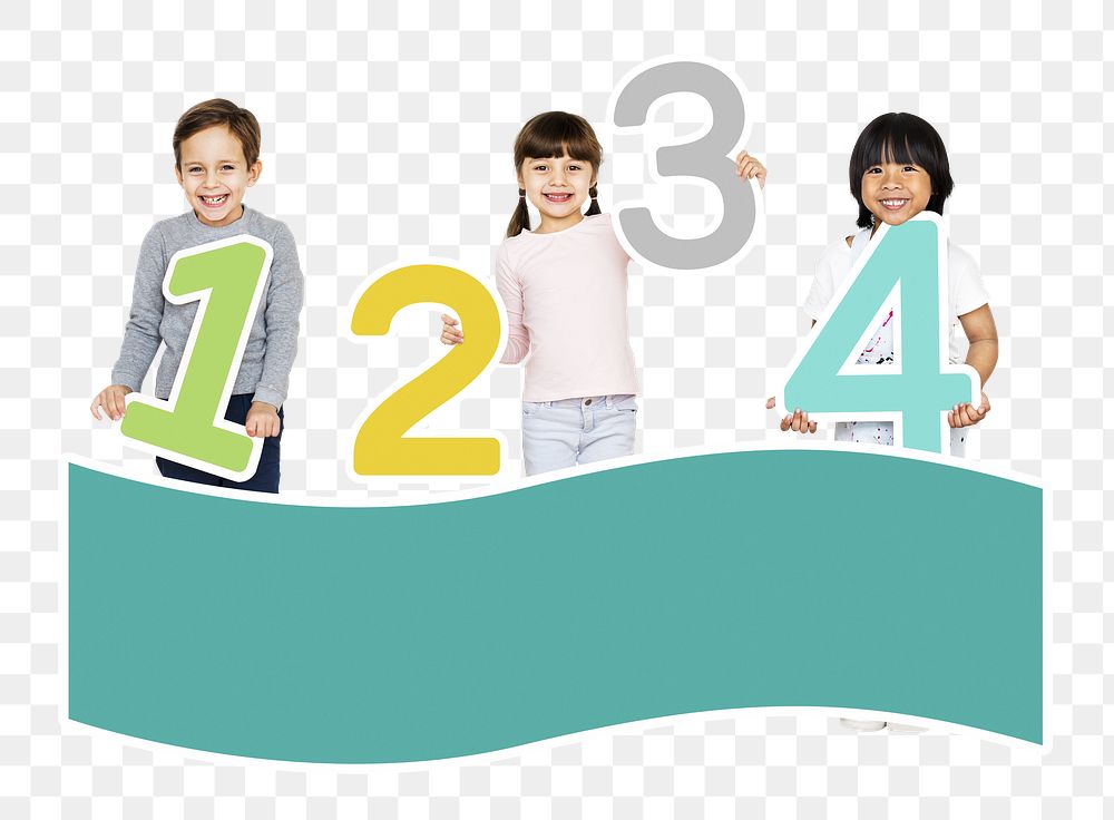 Png kids learning numbers, transparent background