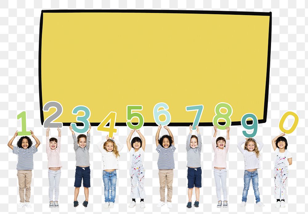 Png kids with numbers text box, transparent background