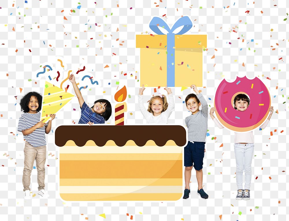 Happy kids png birthday cake, transparent background