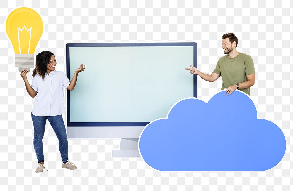 Png people with cloud technology, transparent background