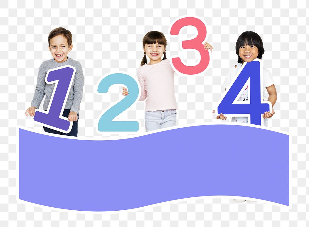 School kids png learning  numbers, transparent background