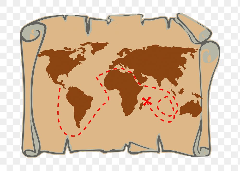 Plane route over world map png illustration, transparent background. Free public domain CC0 image.