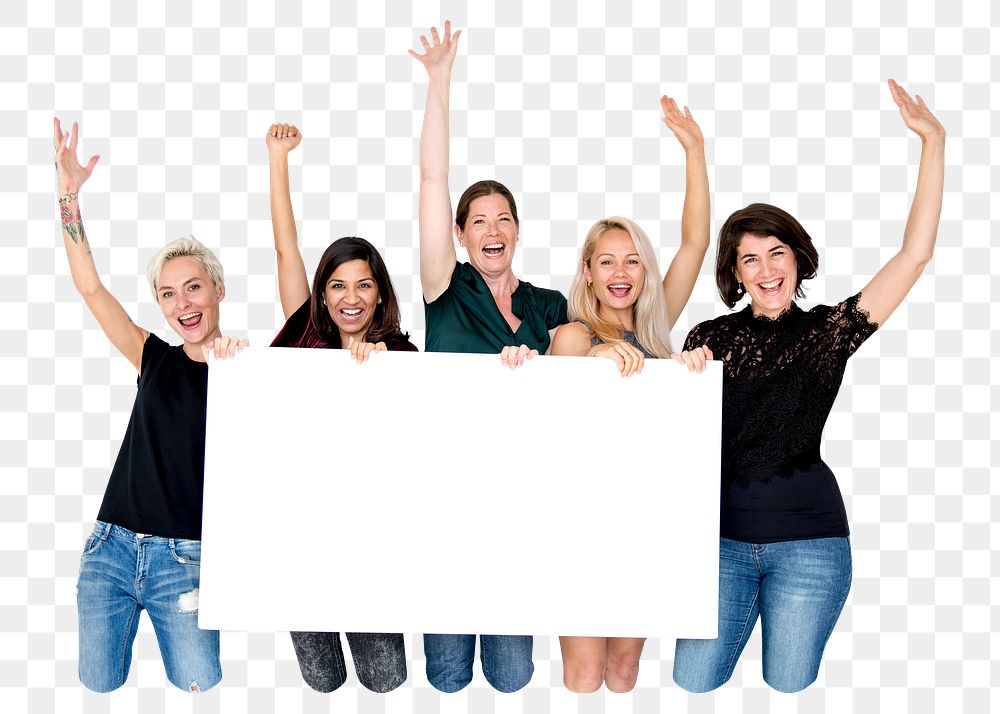 People holding placard png element, transparent background