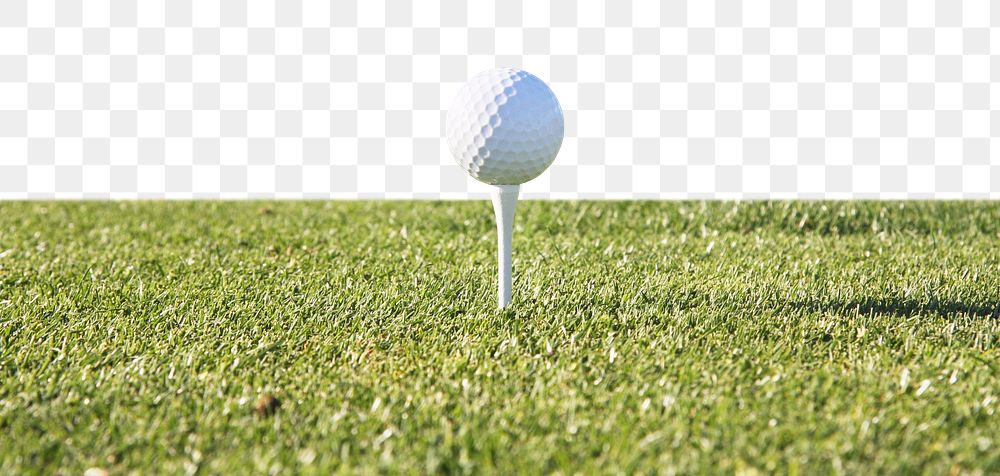 Close up on golf ball on green grass, collage element, transparent background