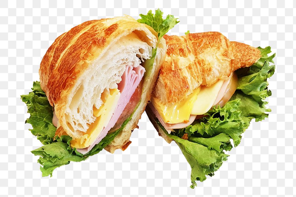 Ham cheese croissant png, transparent background