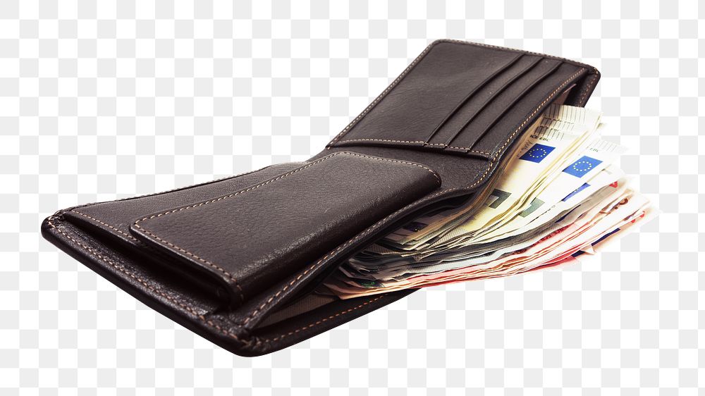 Png cash in wallet, isolated object, transparent background