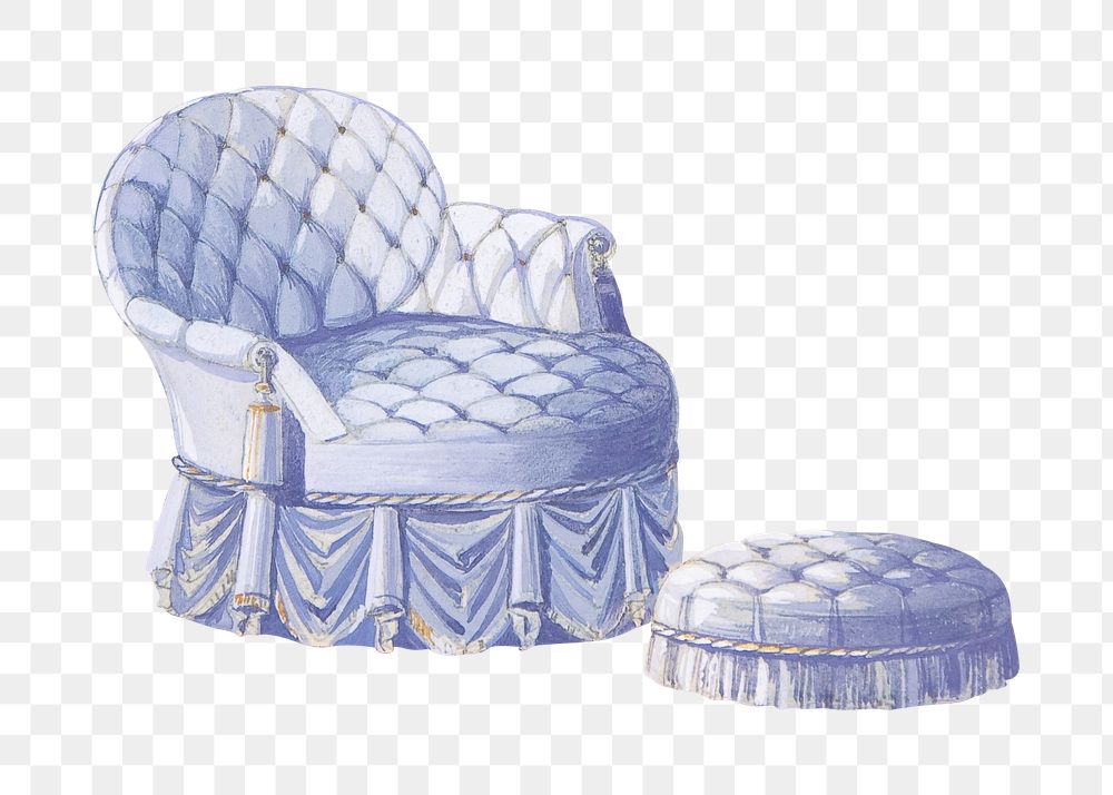 Vintage blue armchair png, furniture illustration, transparent background. Remixed by rawpixel.