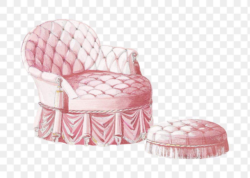 Vintage pink armchair png, furniture illustration, transparent background. Remixed by rawpixel.