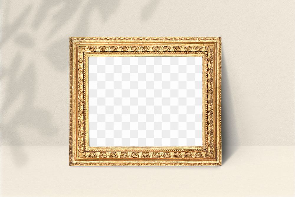 Gold picture frame png mockup, transparent design. Remixed by rawpixel.