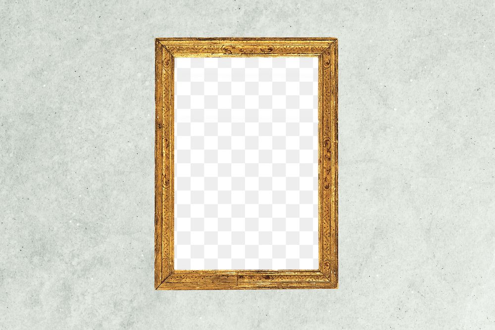 Gold picture frame png mockup, transparent design. Remixed by rawpixel.