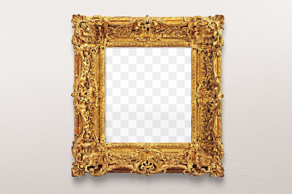 Gold picture frame png mockup, transparent design. Remixed by rawpixel.