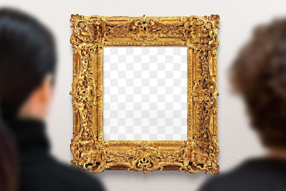 Gold picture frame png mockup, transparent design. Remixed by rawpixel.