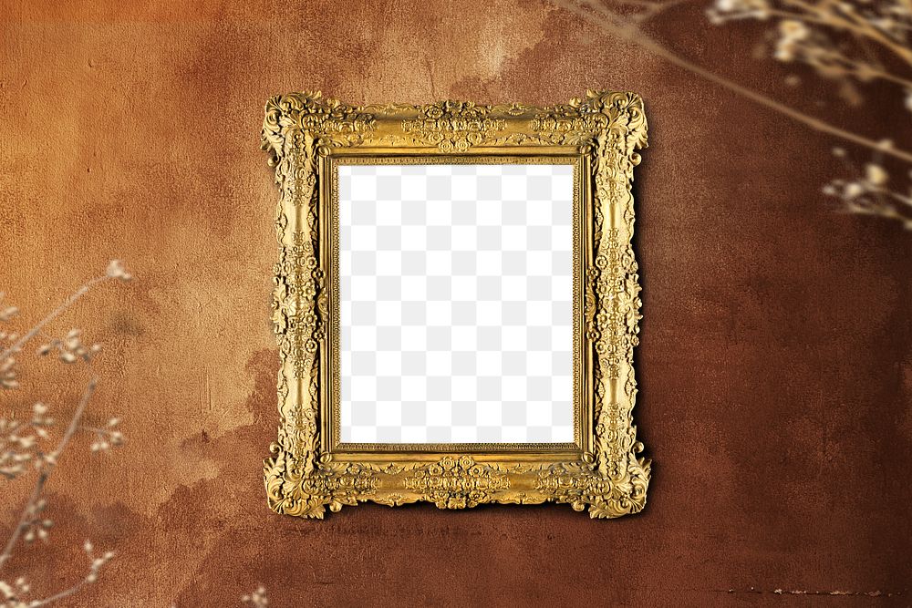 Gold picture frame png mockup, transparent design. Remixed by rawpixel.