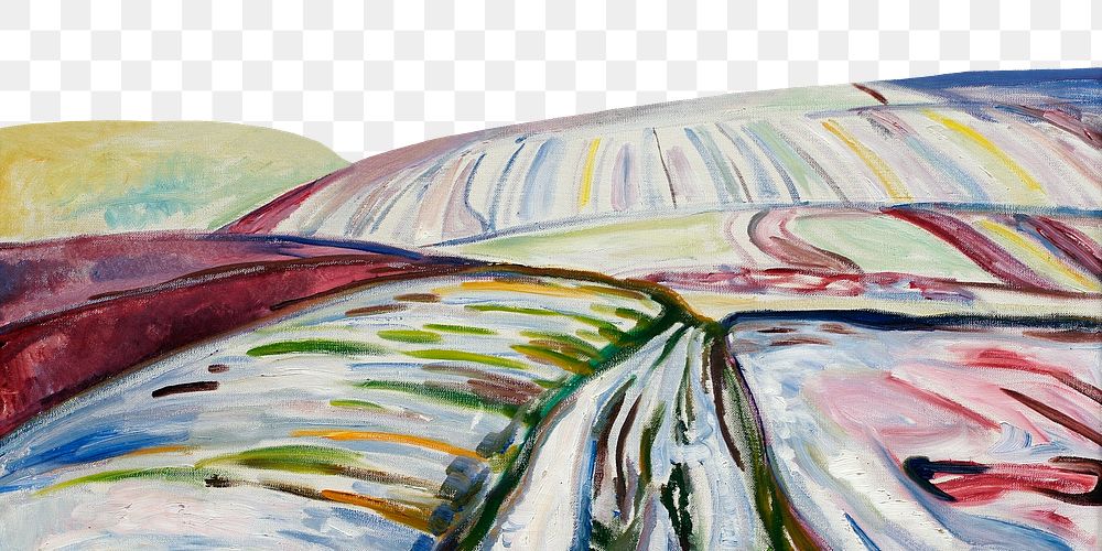 PNG Edvard Munch's Field in Snow, abstract landscape border, transparent background. Remixed by rawpixel.